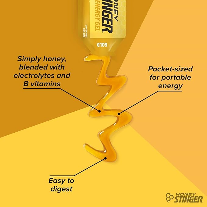 Honey Stinger Gold Energy Gel | Gluten Free & Caffeine Free | for Exercise, Running and Performance | Sports Nutrition for Home & Gym, Pre and Mid Workout | 24 Pack, 26.4 Ounce