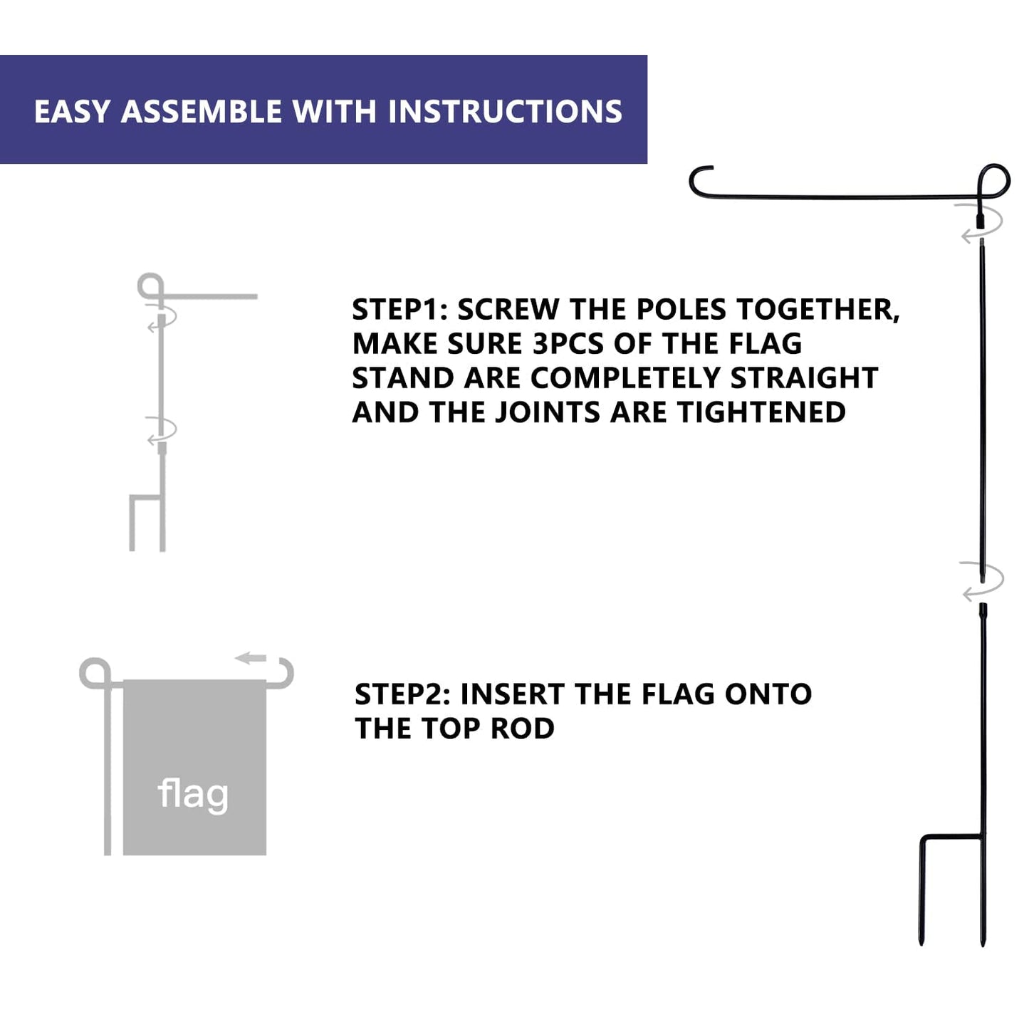 ESTTOP Garden Flag Stand, Thickened Pole Sturdy Straight Premium Metal Yard Flag Holder Weather-Proof Flagpole Seasonal Garden Flag, Christmas Garden Flag, Outdoor Decor Decoration