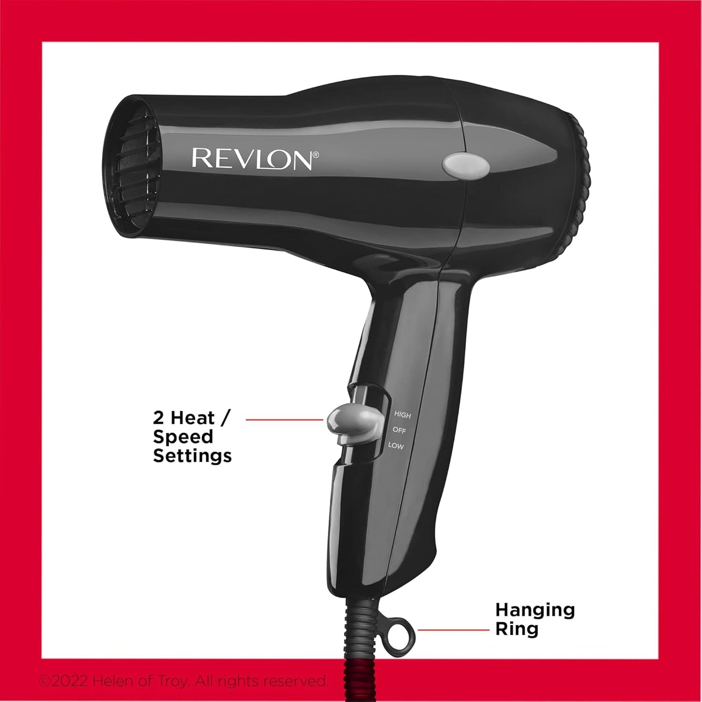 Revlon 1875W Compact Hair Dryer – Lightweight & Travel-Friendly | Black | 2-Pack