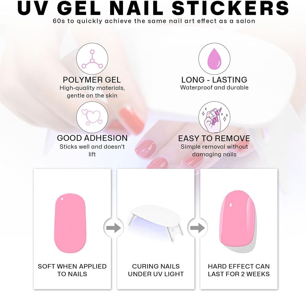 Semi Cured Gel Nail Strips with Purple and white Glitter Designs Gel nail stickers Glossy Nail strips Salon Quality & Easy to Use 20 Pcs for Women