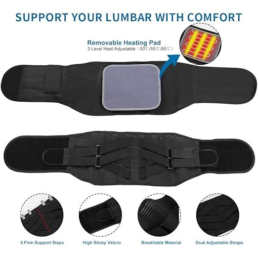 Back Brace with Heating Pad for Lower Back Pain, Cordless Heating Pad for Back, Heated Back Brace for Women and Men, Back Support Brace for Sciatica, Scoliosis, Herniated Disc, Cramps, L