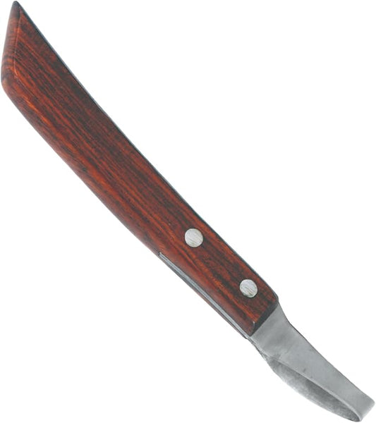 7 Inch Swiss Hoof Knife Double Edged – Stainless Steel Curved Blade Farrier Tool with Round Wooden Grip, Multipurpose Hoof Trimming Knife for Livestock.