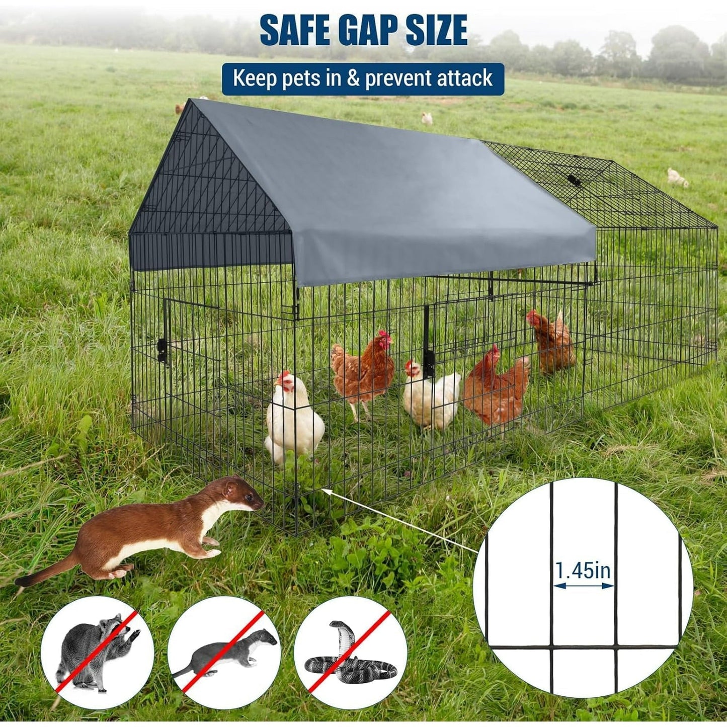 Lumiparty Portable Metal Chicken Coop, Spire Shaped Chicken Run Rabbits Habitat with Waterproof and Anti-Ultraviolet Cover for Backyard Farm, Black