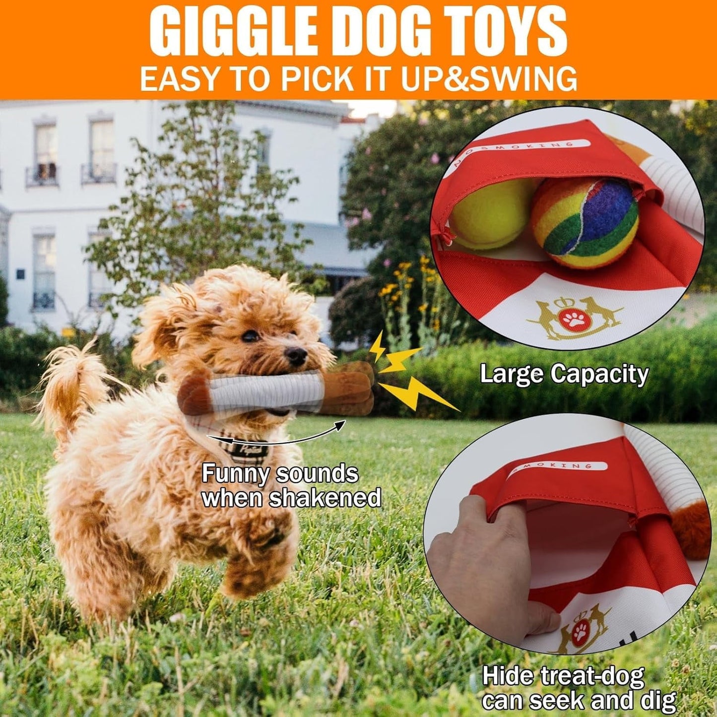 Magicorange Giggle Puff Stick Dog Toys Set, 3 Packs Interactive Squeaky Plush Toys with Box, Great for Small to Medium Dog Sizes