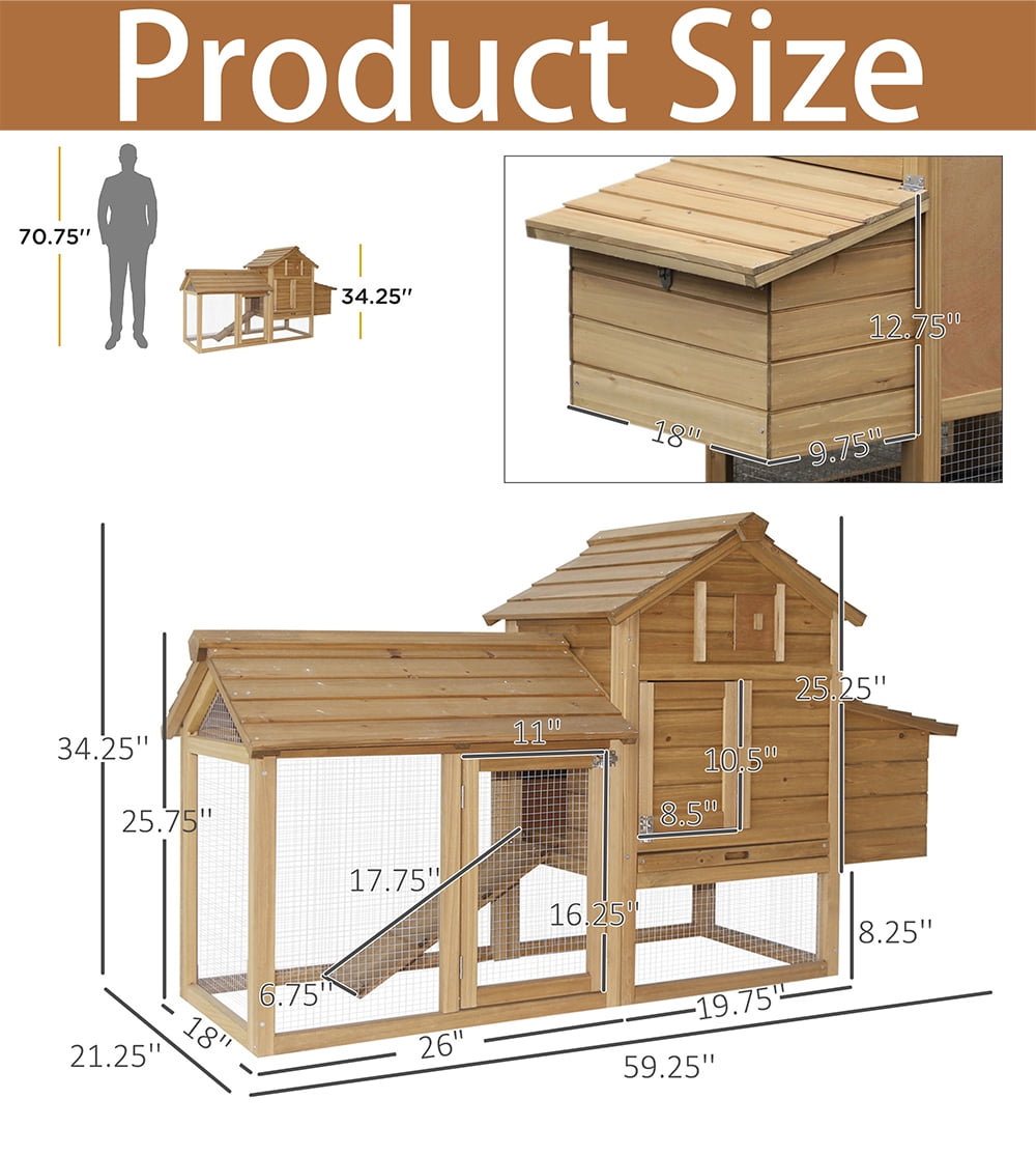 MIDOQIN 59" Wooden Chicken coop, Small Hen House with 2 Doors, Nesting Box & Removable Tray Poultry Cage for Outdoor Backyard
