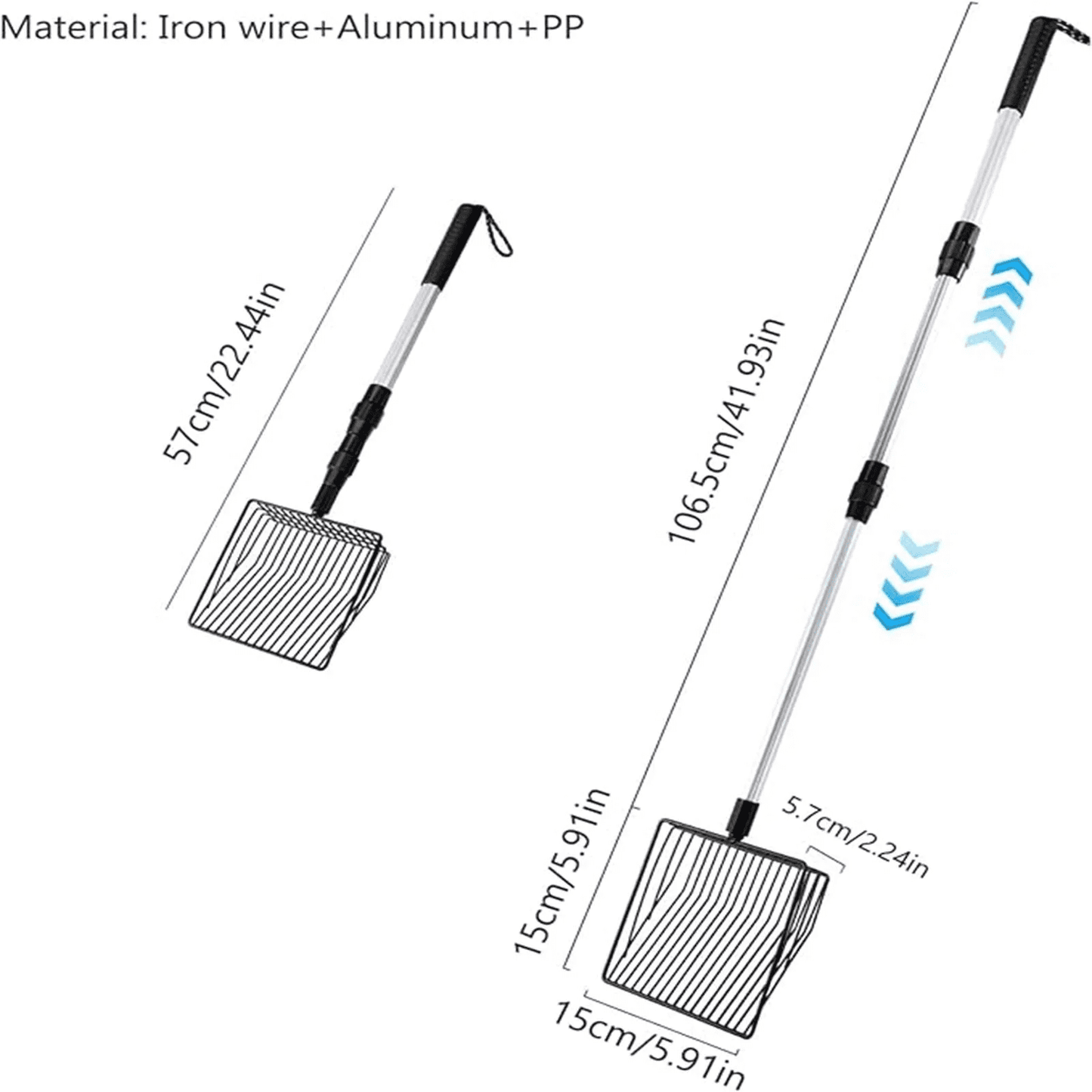 Scalable Cat Litter Scoop,45in Metal Kitty Poop Scooper, Heavy Duty Stainless Steel Sifting Shovel with Long Handle for Chicken Coop