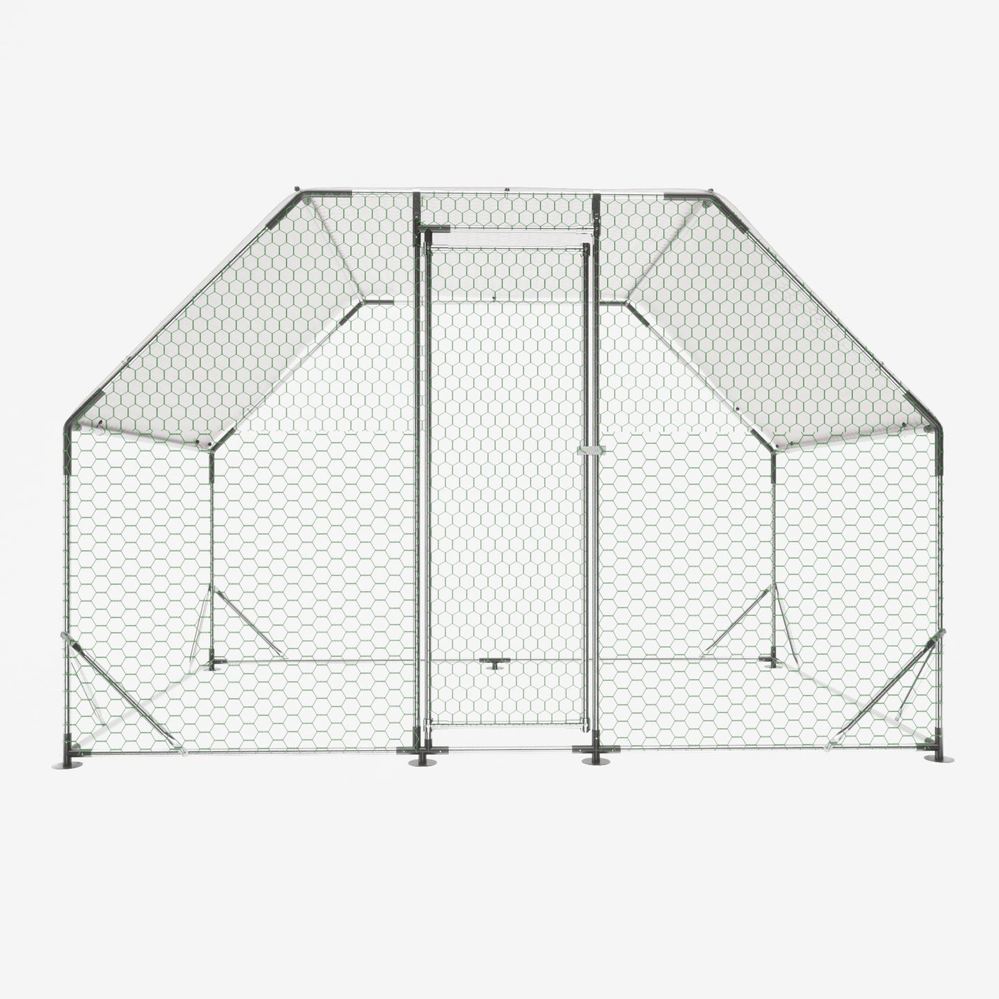 9.94 ft. x 6.46 ft. x 6.36 ft. Metal Large Chicken Coop Walk-in Poultry Cage Run Flat Shaped with Waterproof Cover