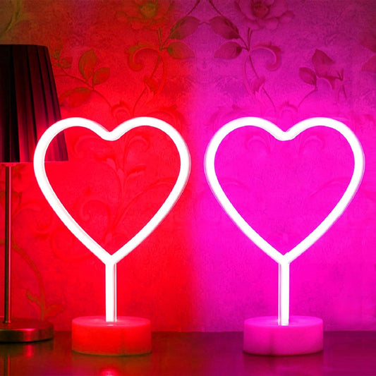 BHCLIGHT Pink Heart Neon Sign, Valentines Day LED Neon Light Battery Operated or USB Powered Valentines Pink Heart Lights, Table Lamp for Galentines Day Decorations, Wedding, Gifts for Women, Lover