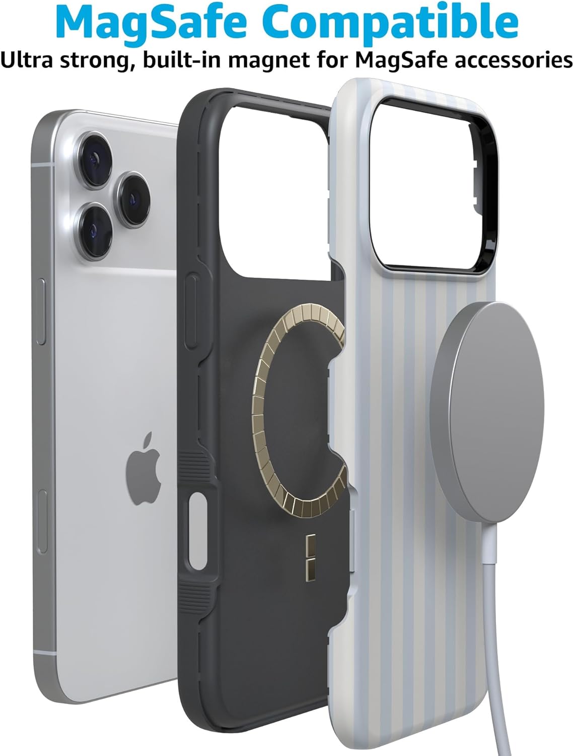 Casely iPhone 17 Pro Case | Blue Stripes | Sunday Best | Compatible with MagSafe | Bold Protective Design