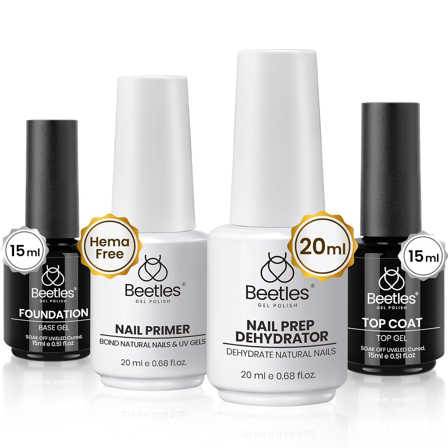 Beetles 3Pcs Gel Polish Set | 15ml No Wipe Base & Top Coat | Peel Off Latex