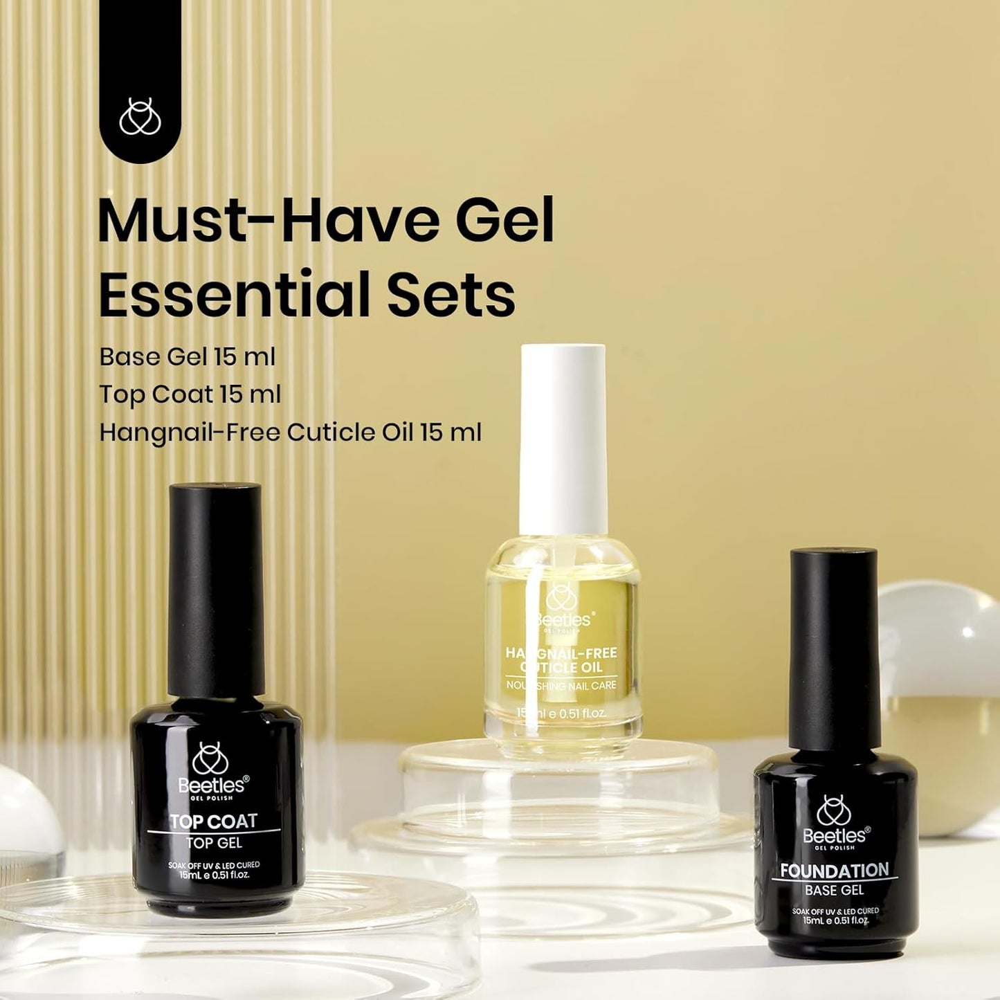 Beetles 4 Pcs Base & Top Coat Gel Kit | Acid-Free Nail Primer Set for Women