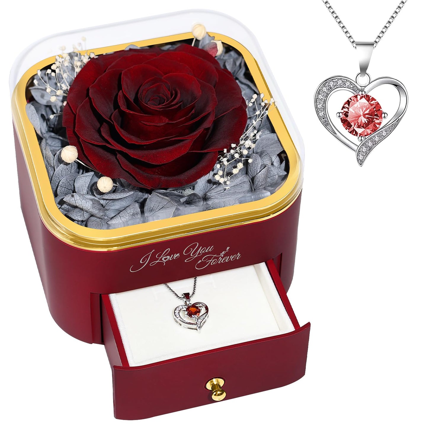 Beferr Valentines Day Gifts for Her Preserved Real Rose with Necklace Eternal Roses Forever Flowers for Delivery Prime Mothers Anniversary Birthday Gifts for Women Mom Grandma Wife Daughter Girlfriend