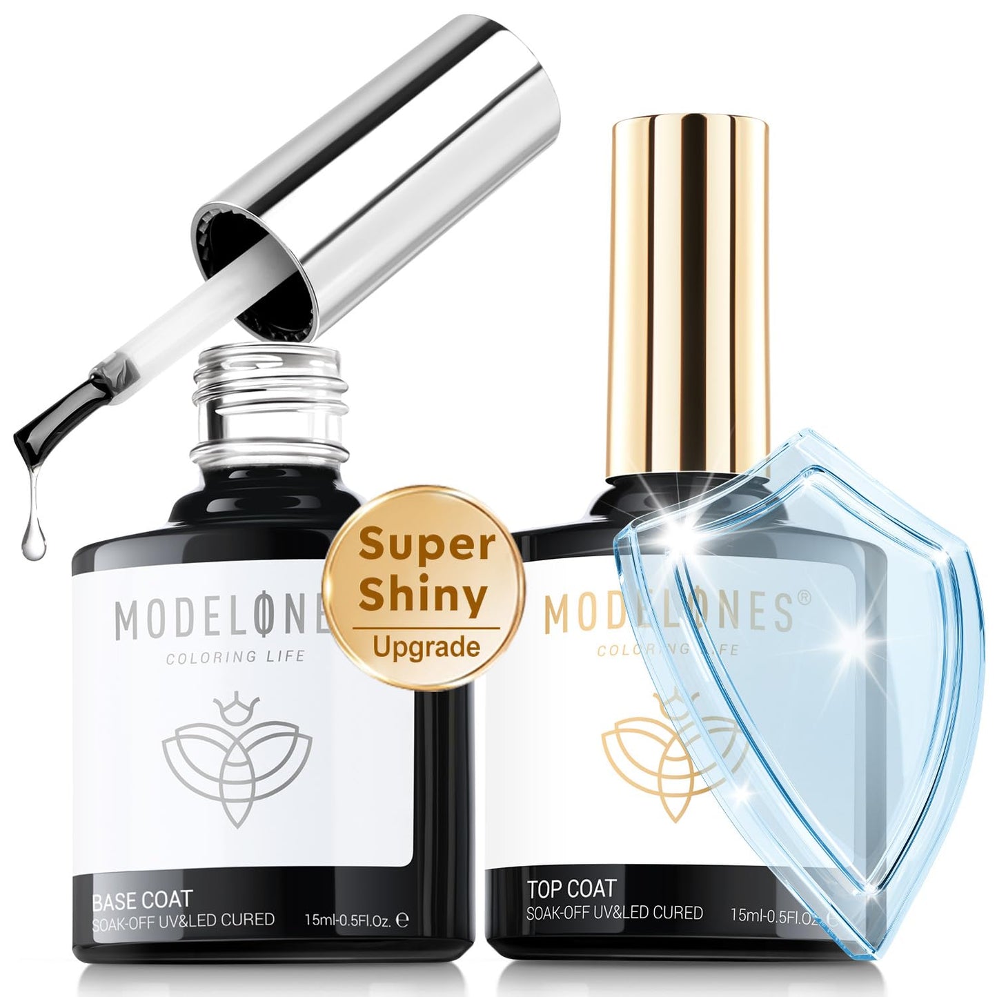 Modelones 15ml Gel Top Coat | Super Shiny No Wipe Base & Top Coat Set