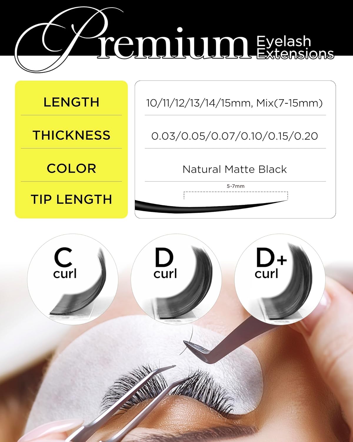 BEYELIAN Eyelash Extension Natural Matte Black 0.05 D Curl 12mm Tray Easy Fan Lash Extensions Volume Lashes Professional Use Natural Matte Black (0.05 D 12mm)