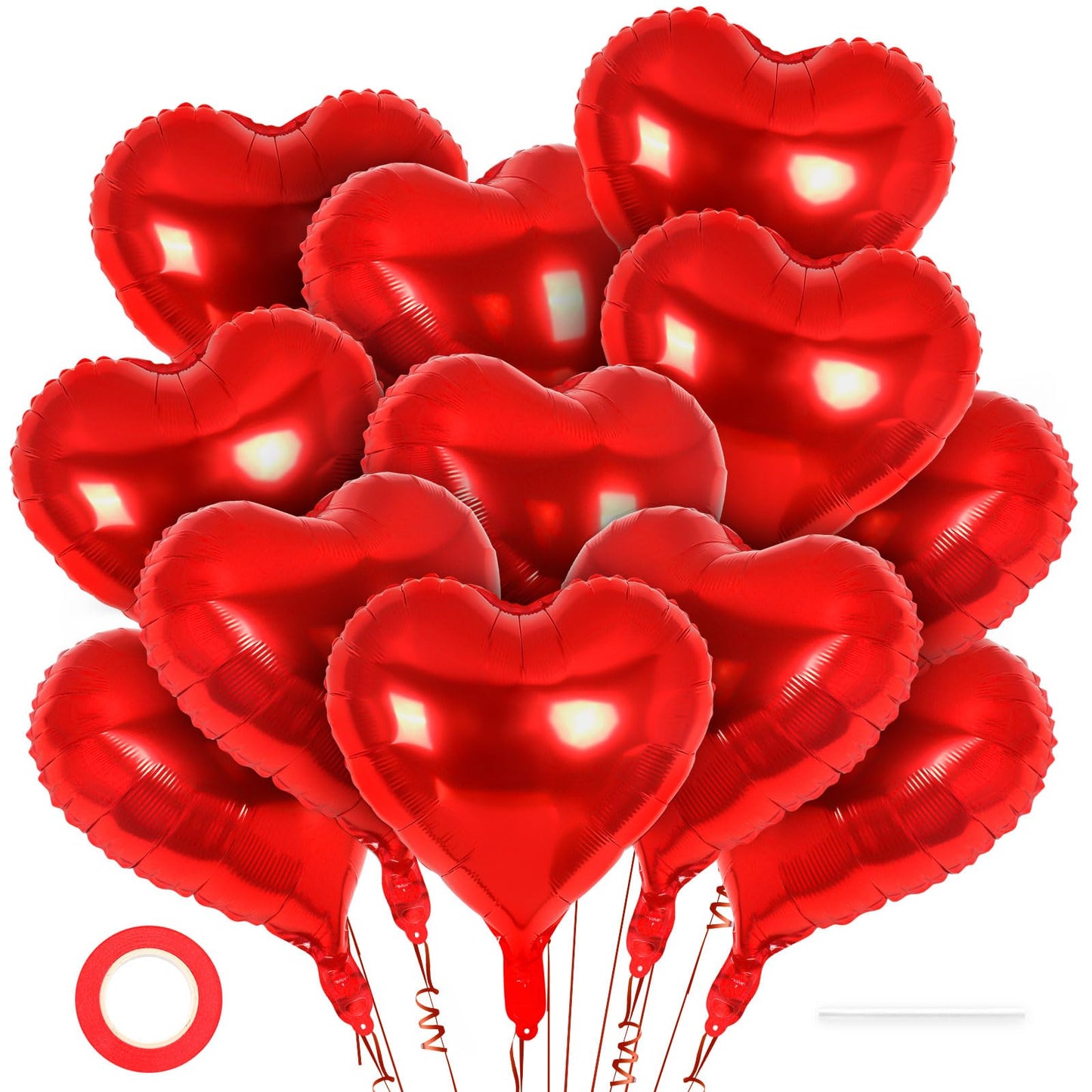 12 Pcs Red Heart Balloons,18 Inch Heart Foil Balloons Love Balloon Valentine Balloon for Birthday Party Wedding Engagement Party Baby Shower Valentine Day Decorations (red)