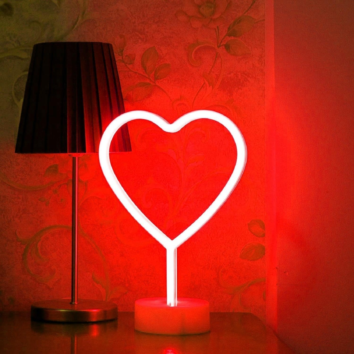 BHCLIGHT Pink Heart Neon Sign, Valentines Day LED Neon Light Battery Operated or USB Powered Valentines Pink Heart Lights, Table Lamp for Galentines Day Decorations, Wedding, Gifts for Women, Lover