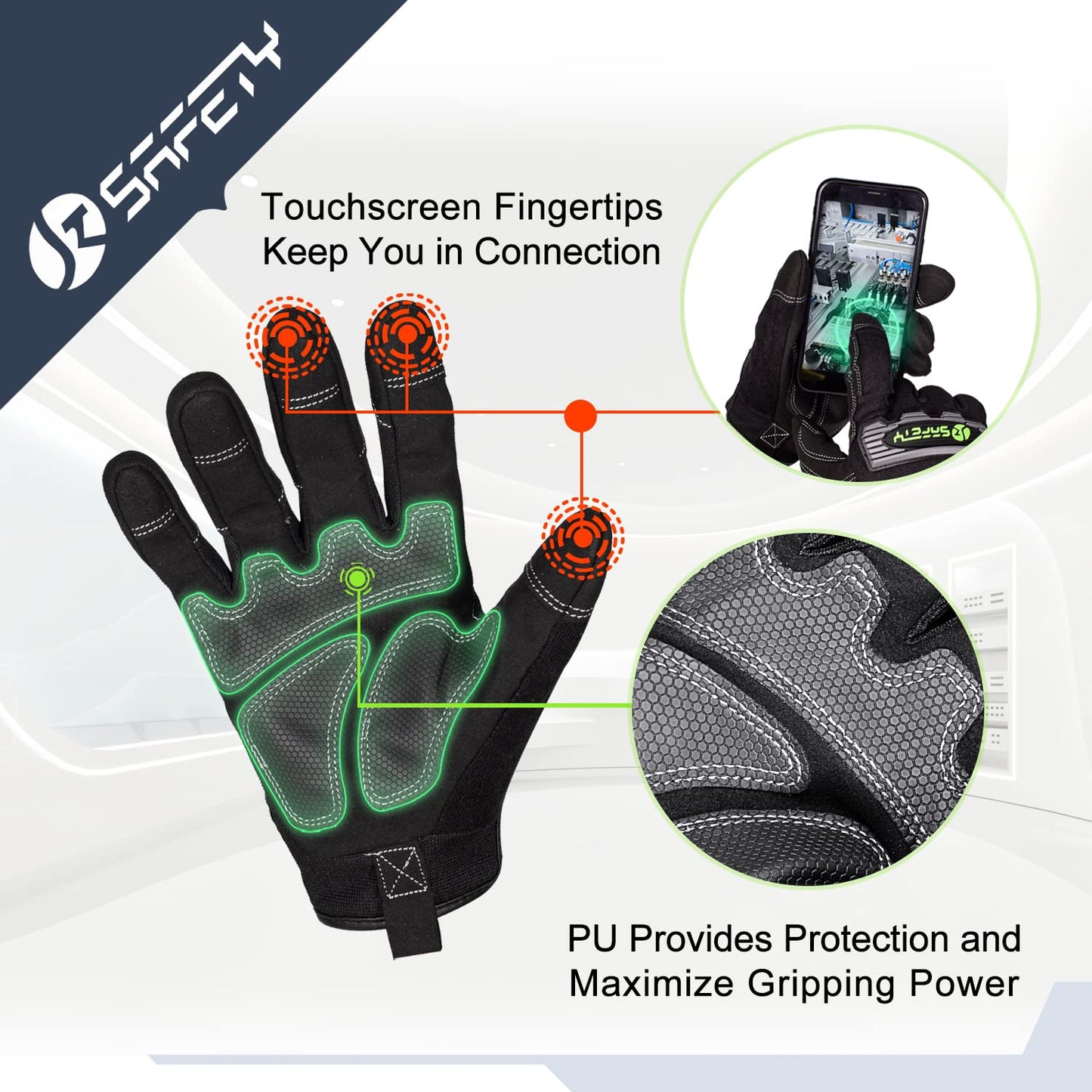 JKSafety High Performance Utility Work Gloves, all Purposes Mechanical Gloves, Guantes de Trabajo, for men and women, safety utility for works (G228-Black L)