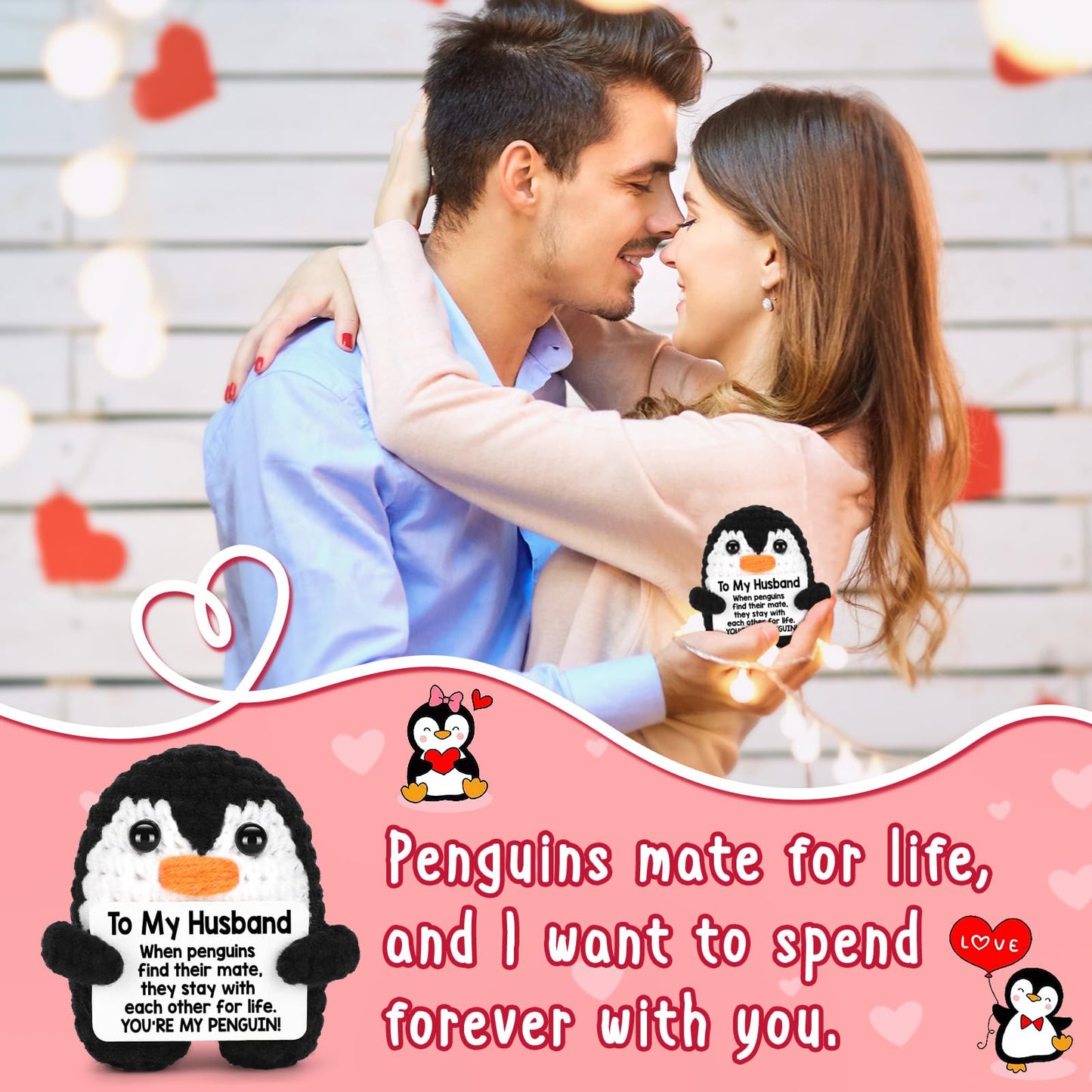 Positive Crochet Penguin, Mini Funny Brithday Galentines Valentines Gifts for Women Men Teens Boys Girls, Inspirational Appreciation Gifts for Coworker Friend Sister Her Him, Emotional Positive Decor