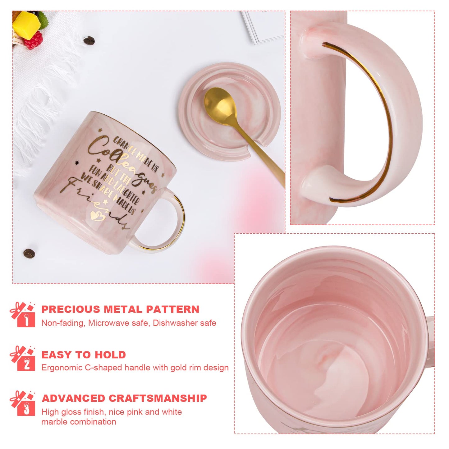 Best Friend Birthday Gifts for Women, Friendship Gifts for Women, Unique Birthday Valentines Day Gift Ideas for Her, Friends Female, Besties, BFF Ceramic Marble Coffee Mug Gift Box Printed Gold 14 oz