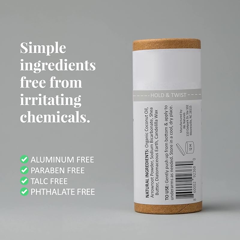 J&L Naturals Aluminum Free Deodorant for Men & Women | 100% Natural Ingredients With Coconut Oil, Shea Butter, & Essential Oils | Sustainable, Eco-Friendly (Unscented & Woody, 3.0 Oz (Pack of 4))