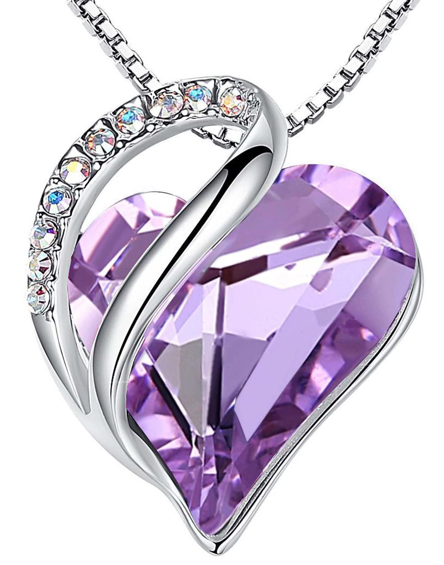 Leafael Valentine's Day Gift Necklaces for Women, Infinity Love Birthstone Heart Crystal Pendant, Birthday Anniversary Jewelry for Wife, Mom, and Her, Silver Plated, 18" + 2" Adjustable Chain