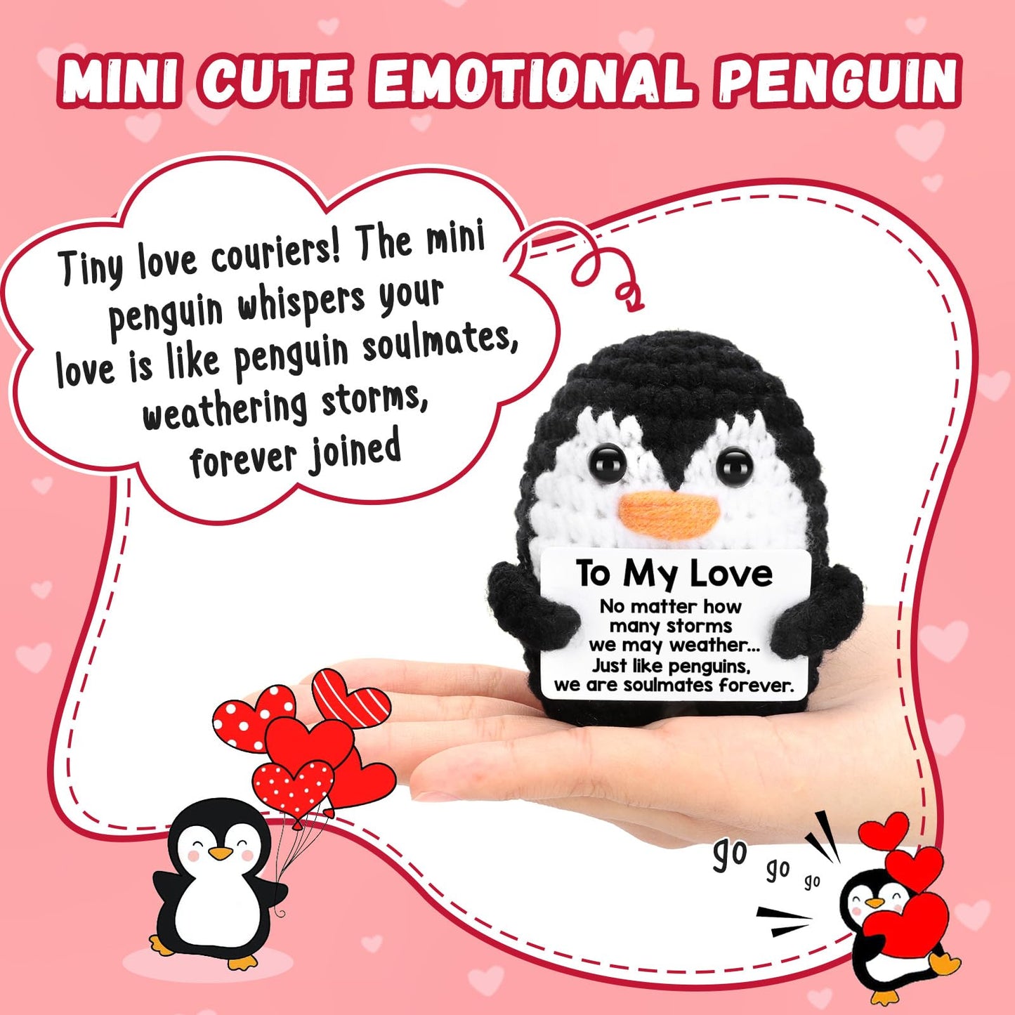 Positive Crochet Penguin, Mini Funny Brithday Galentines Valentines Gifts for Women Men Teens Boys Girls, Inspirational Appreciation Gifts for Coworker Friend Sister Her Him, Emotional Positive Decor