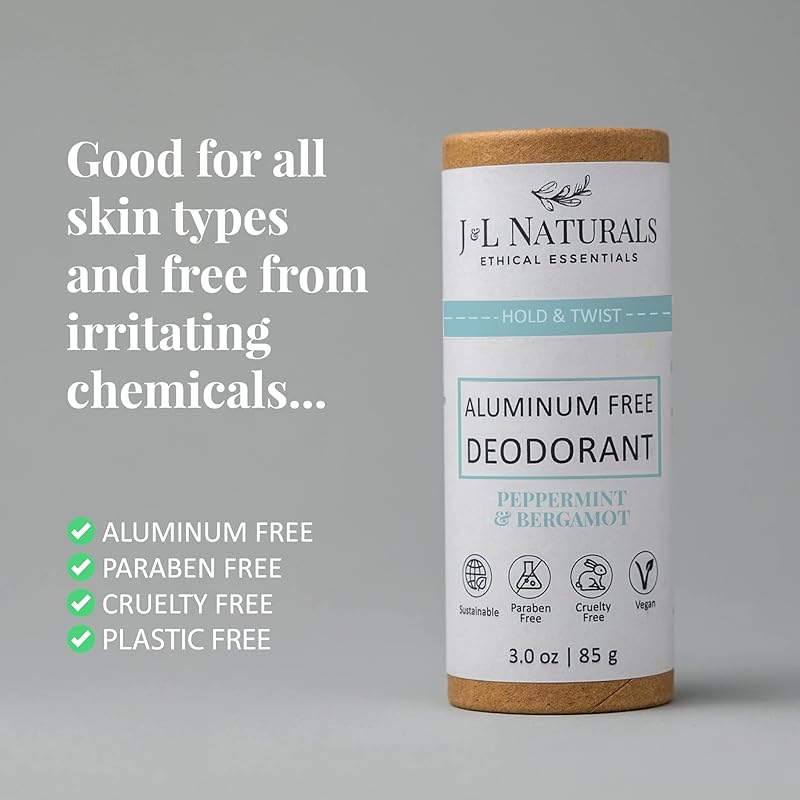 J&L Naturals Aluminum Free Deodorant for Men & Women | 100% Natural Ingredients With Coconut Oil, Shea Butter, & Essential Oils | Sustainable, Eco-Friendly (Peppermint & Bergamot, 3.0 Oz (Pack of 2))