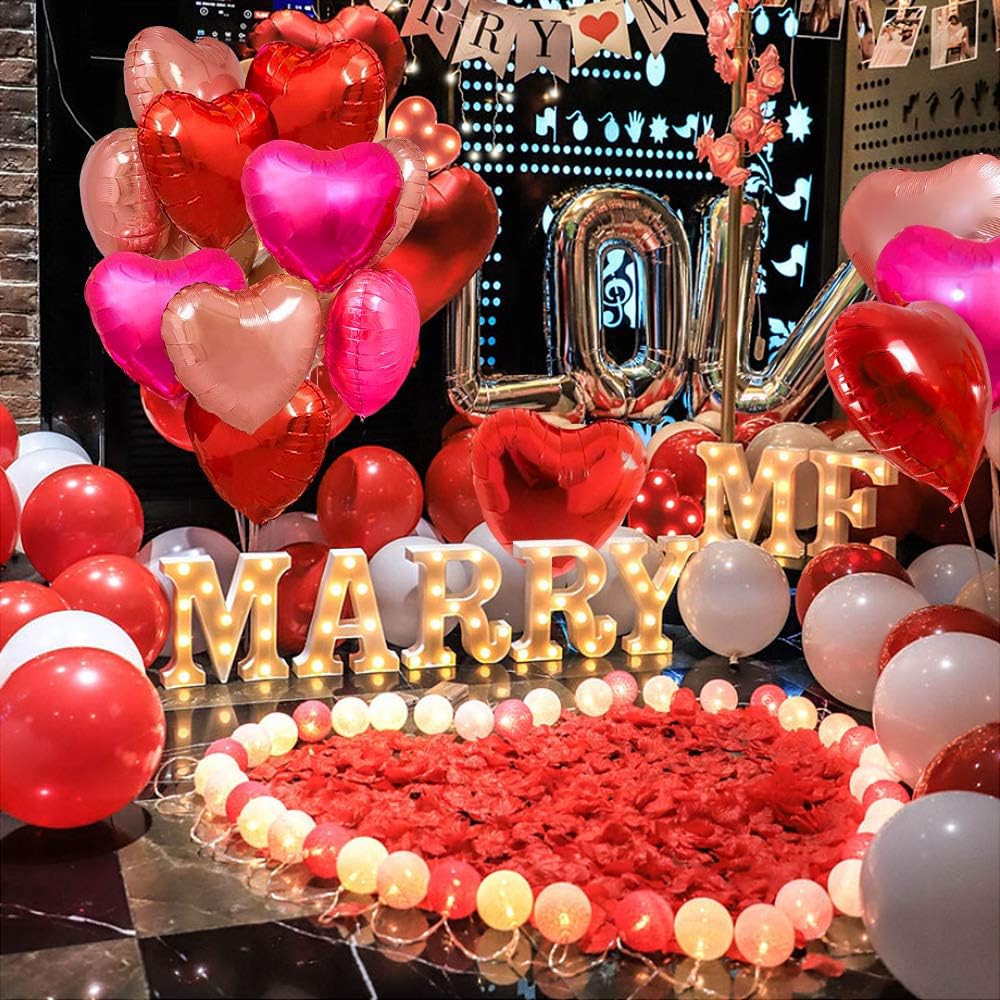 Upgraded Rose Gold and Red Balloons - Pack of 15 - Heart Shaped Foil Balloons for Valentines Day Wedding Birthday Bridal Shower Baby Shower Decorations