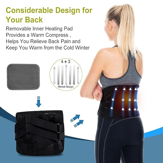 HONGJING Back Support Belt with Heat for Lower Back Pain Relief, Rechargeable Back Bace with 3 Temperature for Herniated Disc, Sciatica, Works for Men or Women (XL)