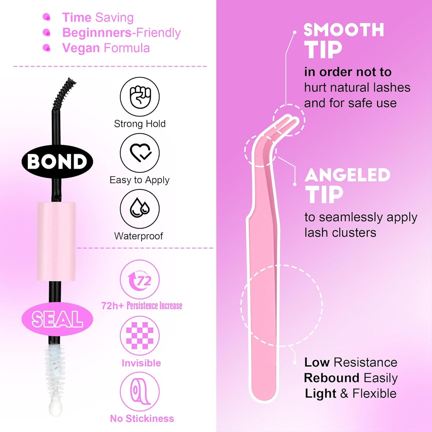 DIY Lash Extension Kit | 50D Individual Lash Clusters 9-16mm | Bond & Seal Included