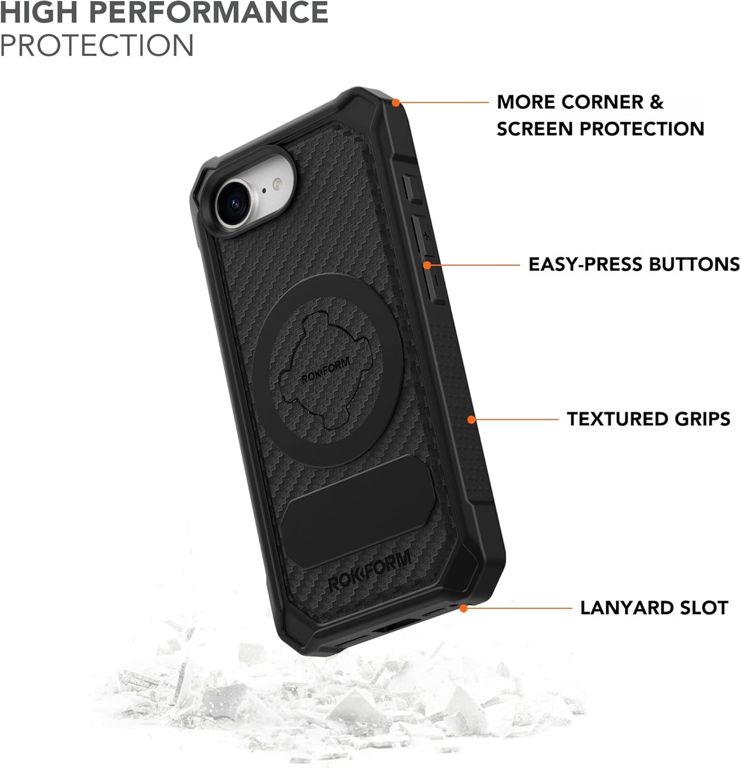 Rokform Rugged Case Compatible with iPhone 16 Pro Max, Magnetic Cover (Black)