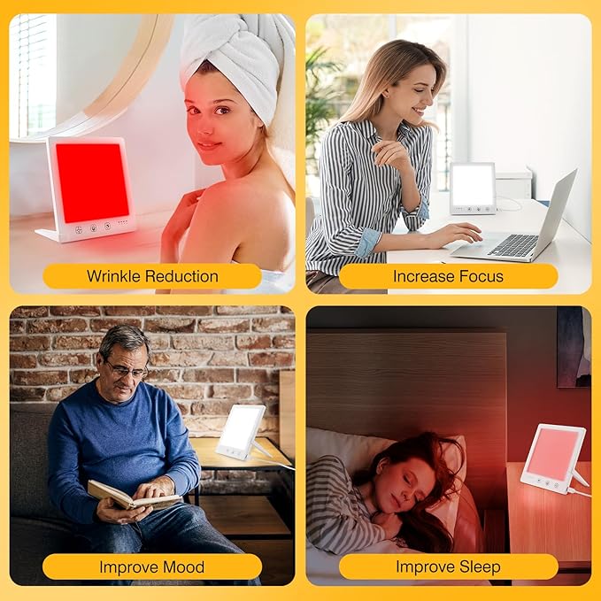 Light Therapy Lamp and Red Light Therapy for Face, UV-Free Sun Lamp with 660nm Red Light and 12000 Lux Bright White Light, Detachable Stand for Boosting Mood & Improving Skin Heal-th.