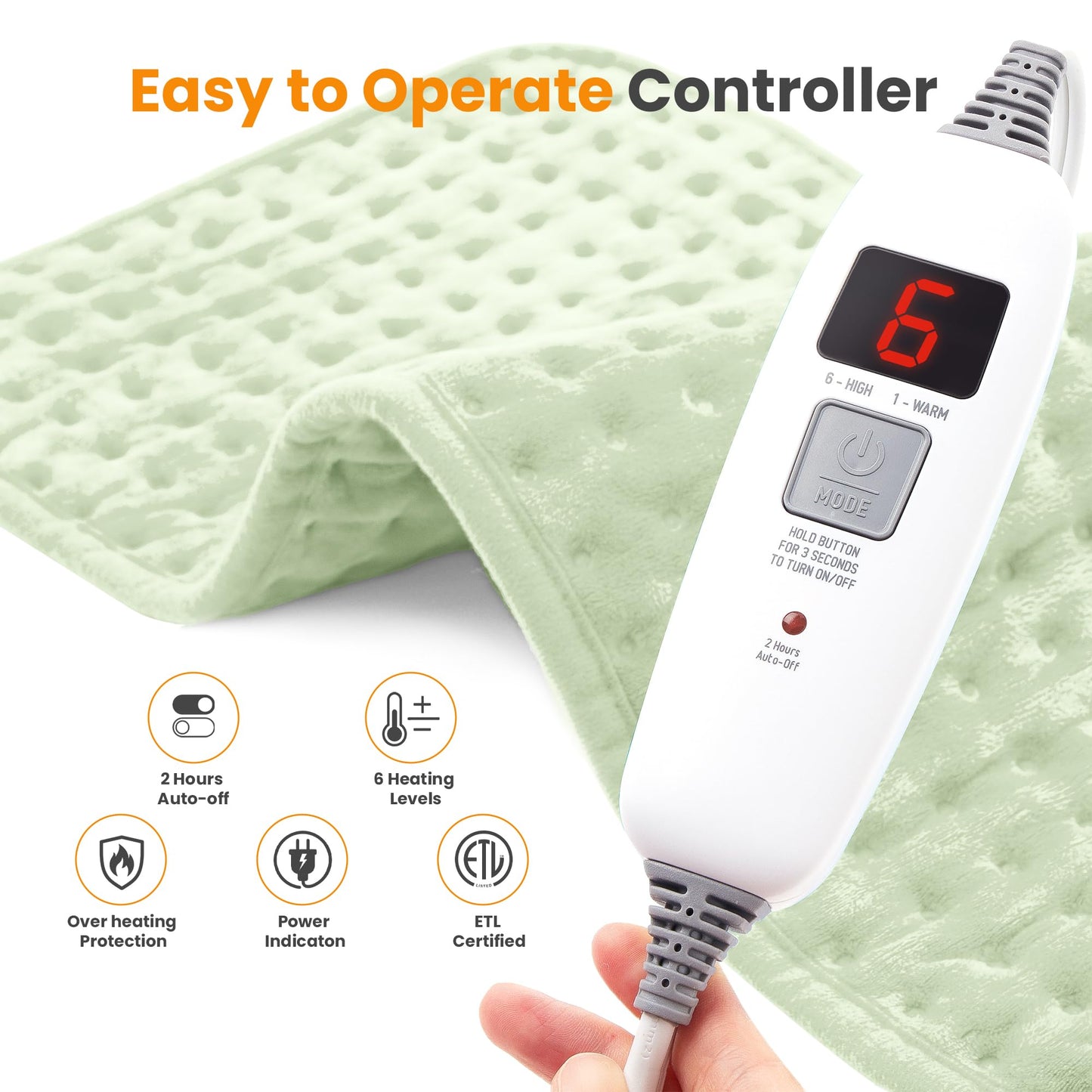 Electric Heating Pad for Back Pain Relief & Cramps - 6 Heat Settings,Auto Shut Off,Moist Heat Options,Portable Heated Pads for Neck/Shoulder Machine Washable Gift for Men Women,Grey,12"x24"