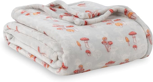 Berkshire Blanket-Classic Heavyweight Soft Printed VelvetLoft® Plush Warm Blanket, Twin Size Soft Fuzzy Blanket for Couch Sofa Bed, Mushroom Field Grey, 60in x 90in