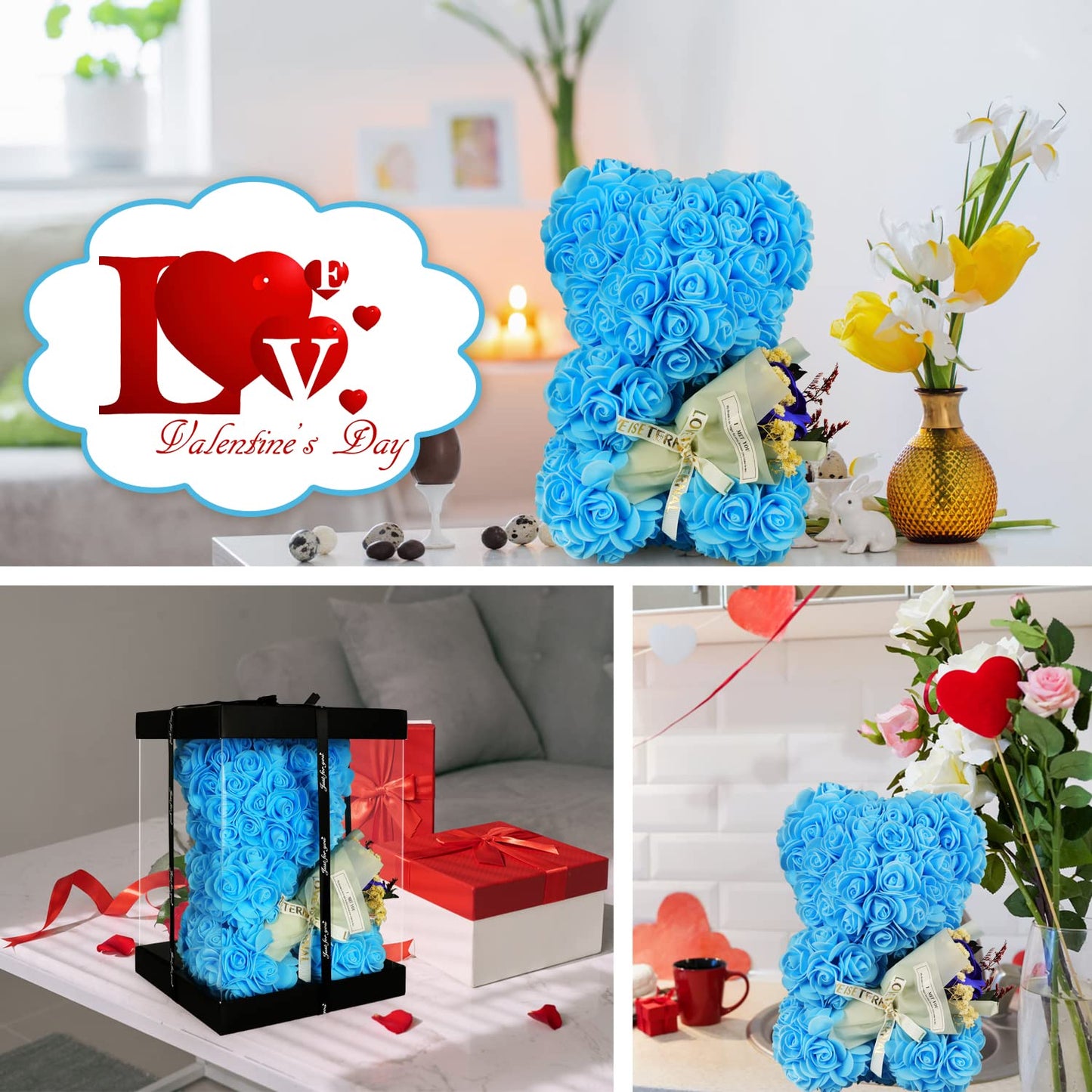 Valentines Day Gifts for Her Rose Bear for Women, Artificial Rose Teddy Bear Birthday Bouquet, Mother's Day Rose Gift, Perfect for Wife, Mom, Grandma (Rose Red)