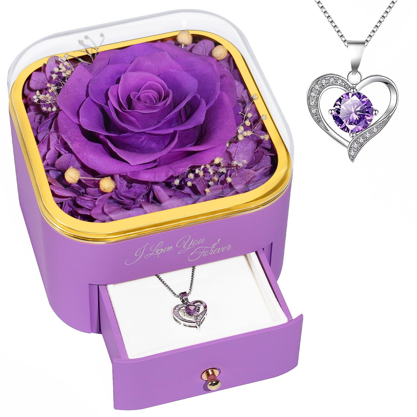 Beferr Valentines Day Gifts for Her Preserved Real Rose with Necklace Eternal Roses Forever Flowers for Delivery Prime Mothers Anniversary Birthday Gifts for Women Mom Grandma Wife Daughter Girlfriend