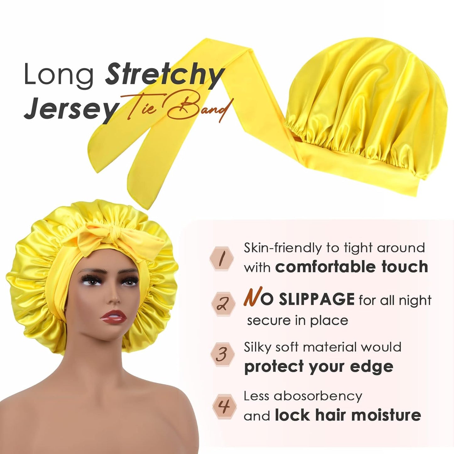 Silk Sleeping Bonnet for Women | Double Layer Satin Lined | Curly Hair | Yellow