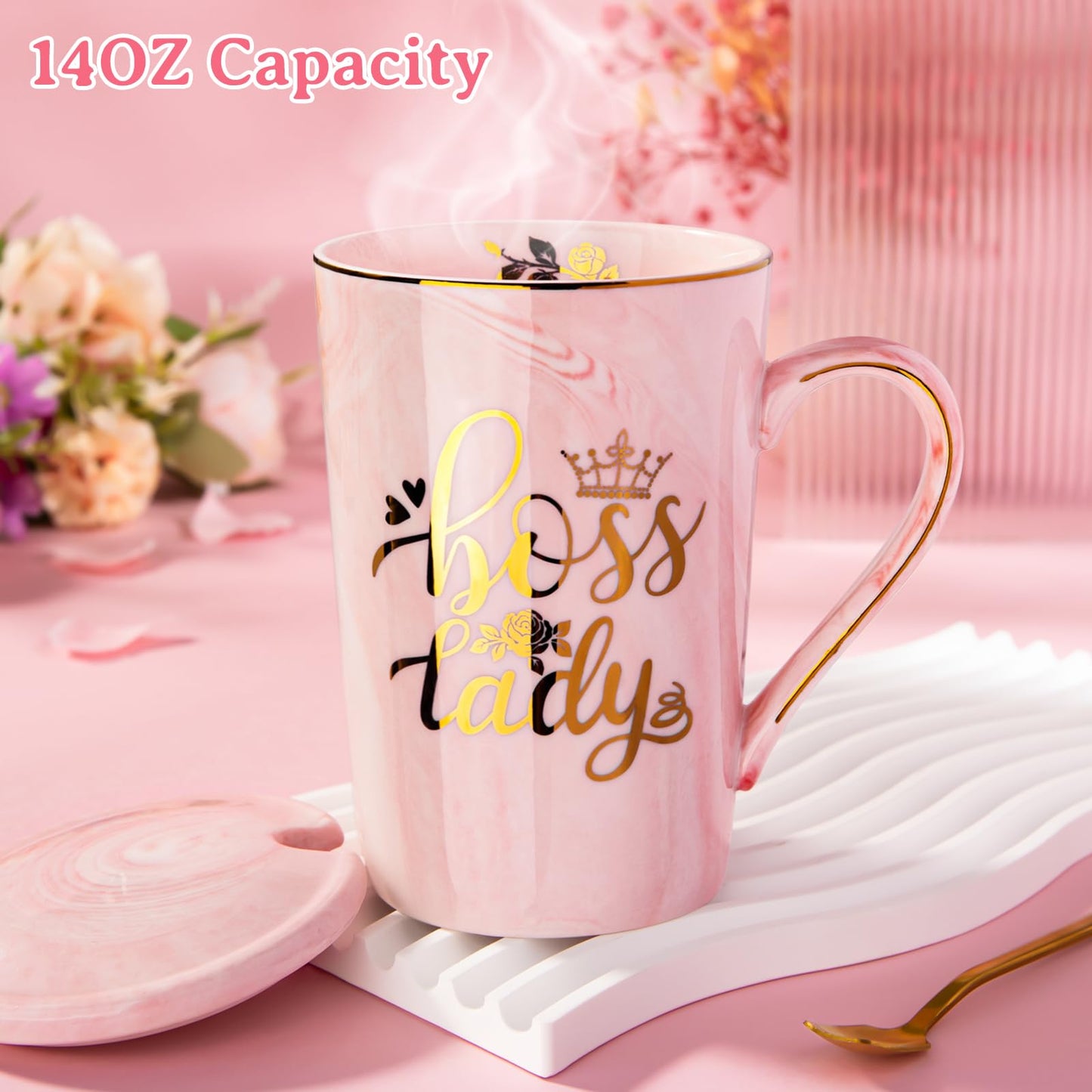 Best Friend Birthday Gifts for Women, Friendship Gifts for Women, Unique Birthday Valentines Day Gift Ideas for Her, Friends Female, Besties, BFF Ceramic Marble Coffee Mug Gift Box Printed Gold 14 oz