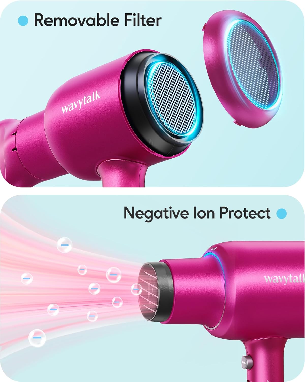 Ionic Blow Dryer for Curly Hair | 1875W Fast Drying with Diffuser | Grey