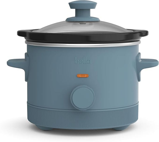 bella 1.5 Qt Slow Cooker with 3 Heat Manual Control, EverGood™ Ceramic Nonstick Coating, Dishwasher Safe Stoneware Pot and Tempered Glass Lid, Tangle Free Cord Wrap & Cool Touch Handles, Surf
