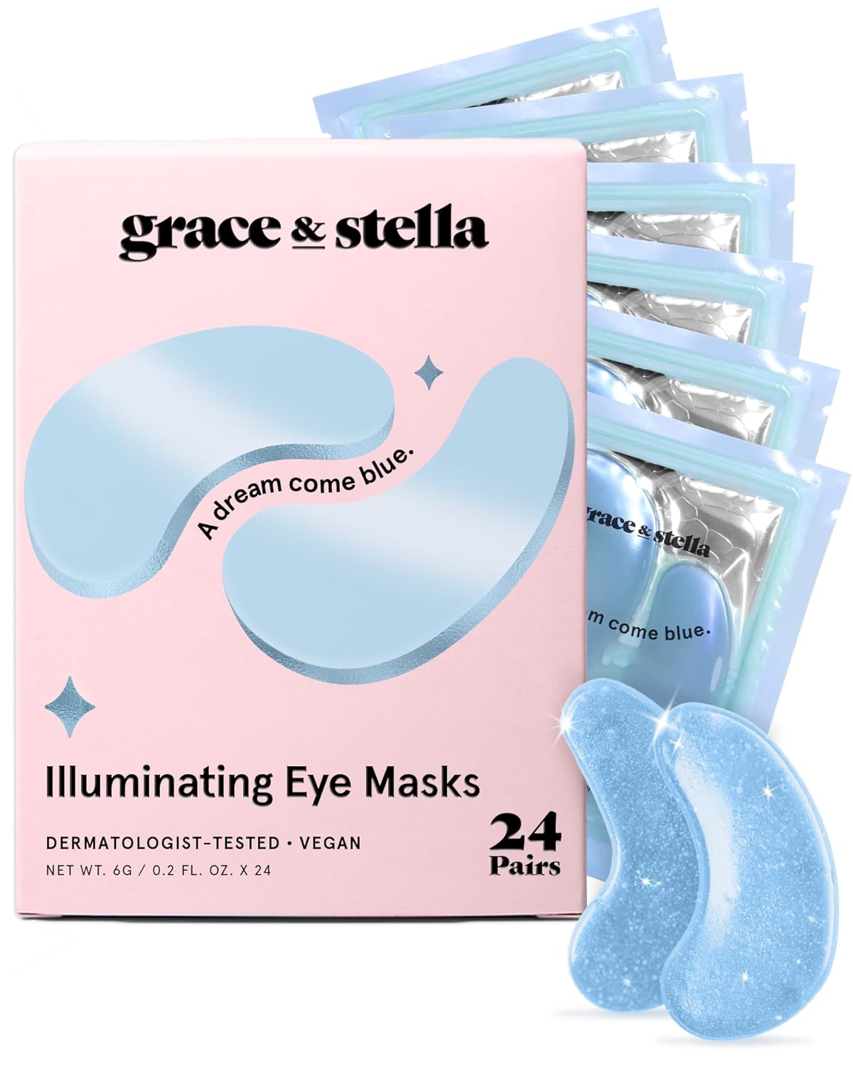 Grace & Stella Vegan Under Eye Mask | Travel Size Gel Patches for Dark Circles & Puffiness (6 Pairs, Gold)
