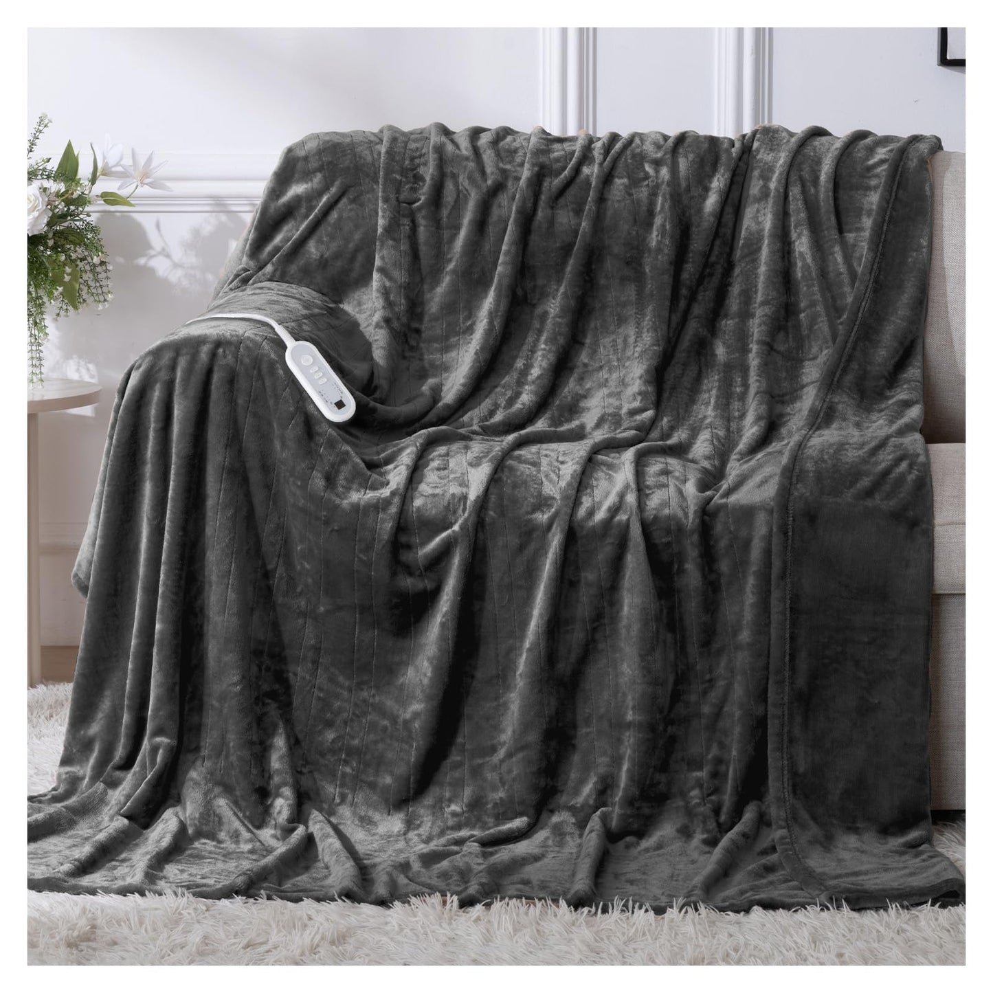 Heated Blanket Twin, Electric Blanket Soft Sherpa Flannel, 10 Hours Auto Shut-off & 8 Fast Heating Levels, Machine Washable ETL Certified, Heating Blanket for Bed & Sofa (62x84 inches, Gray)