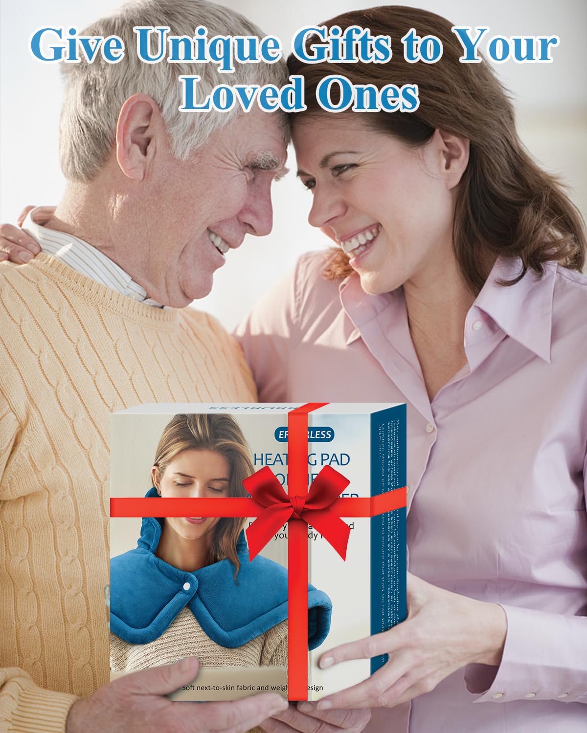 Heating Pad for Neck Shoulders Back, Valentines Day Gifts for Him Her Men Women Mom Dad, Weighted Electric Heated Wrap 6 Heat Settings 4 Timers Auto Off, Birthday Anniversary Retirement Gifts, Blue