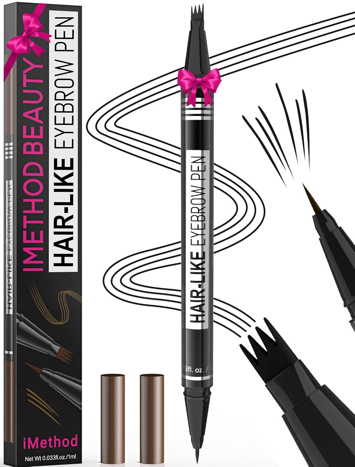 iMethod Microblading Eyebrow Pen | 2-in-1 Dual-Ended Reddish Brown Pencil for Women