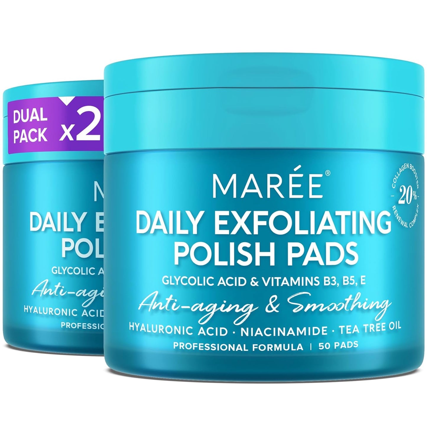 Glycolic Acid Toner Pads | Facial Peel with Tea Tree Oil & Vitamins | 50 Count