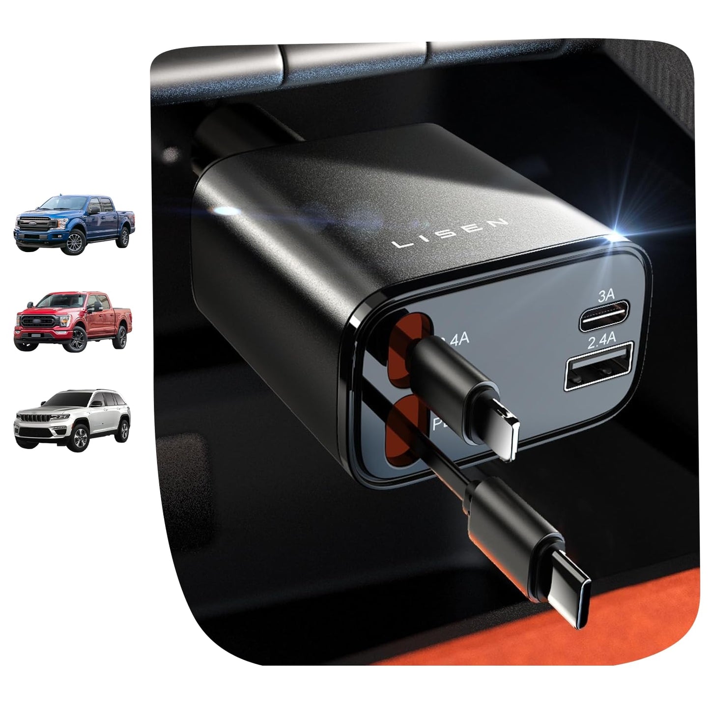 LISEN Retractable Car Charger, Lighting Deals of Today, Retractable Car Charger for iPhone 17 Pro Max Air 16 15 iPad Samsung, Valentines Day Gifts for Men Women, Ford F150 ASccessories