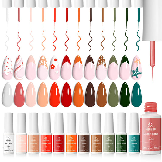 beetles Gel Polish 12 Pcs White Nude Red Green Gel Polish Paint Swirl Gel Nail Art Built Thin Brush in Bottle Soak off Uv Led Lamp Fall Gel Nail Polish