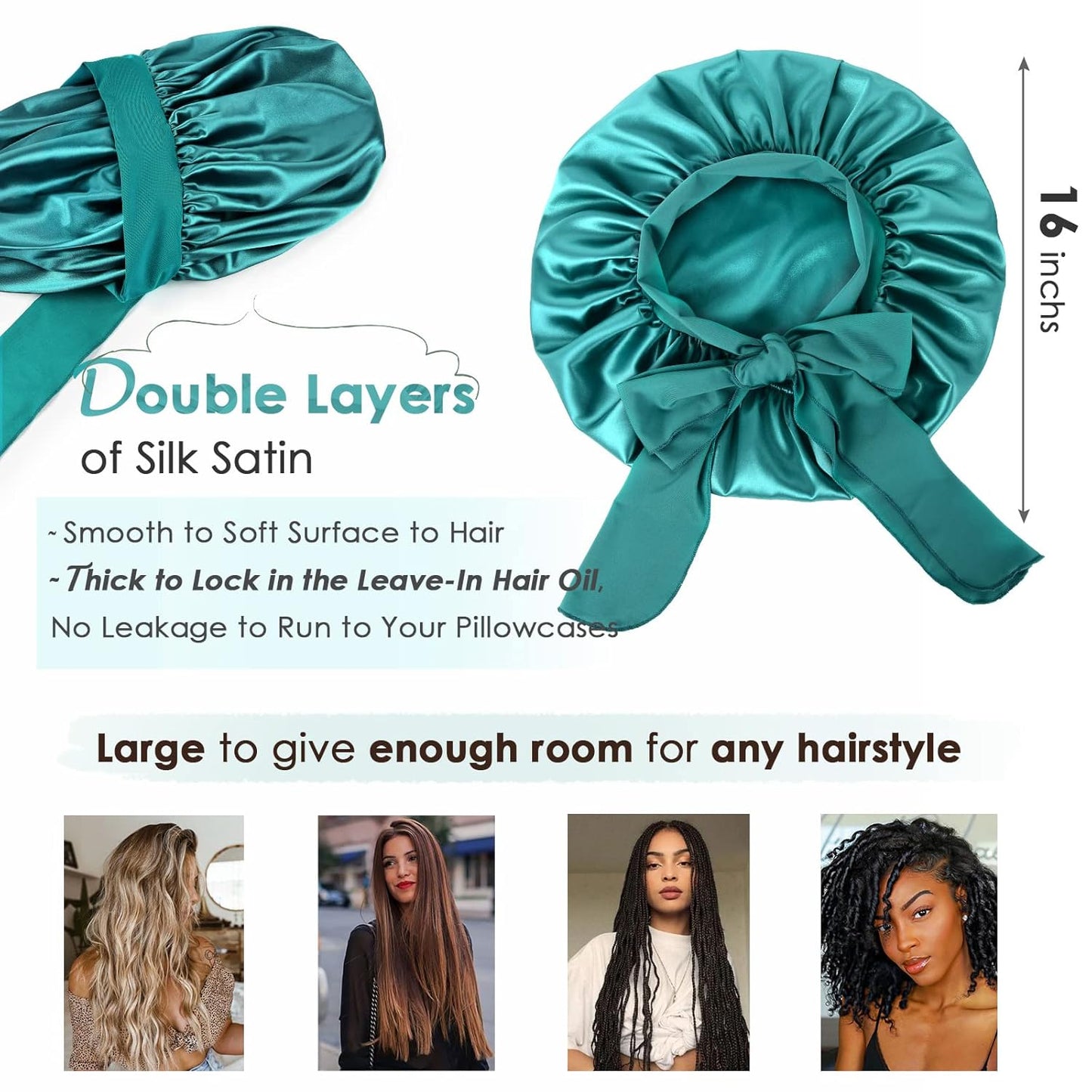 Silk Bonnet for Sleeping | Double Layer Satin Lined | Curly Hair - Sage
