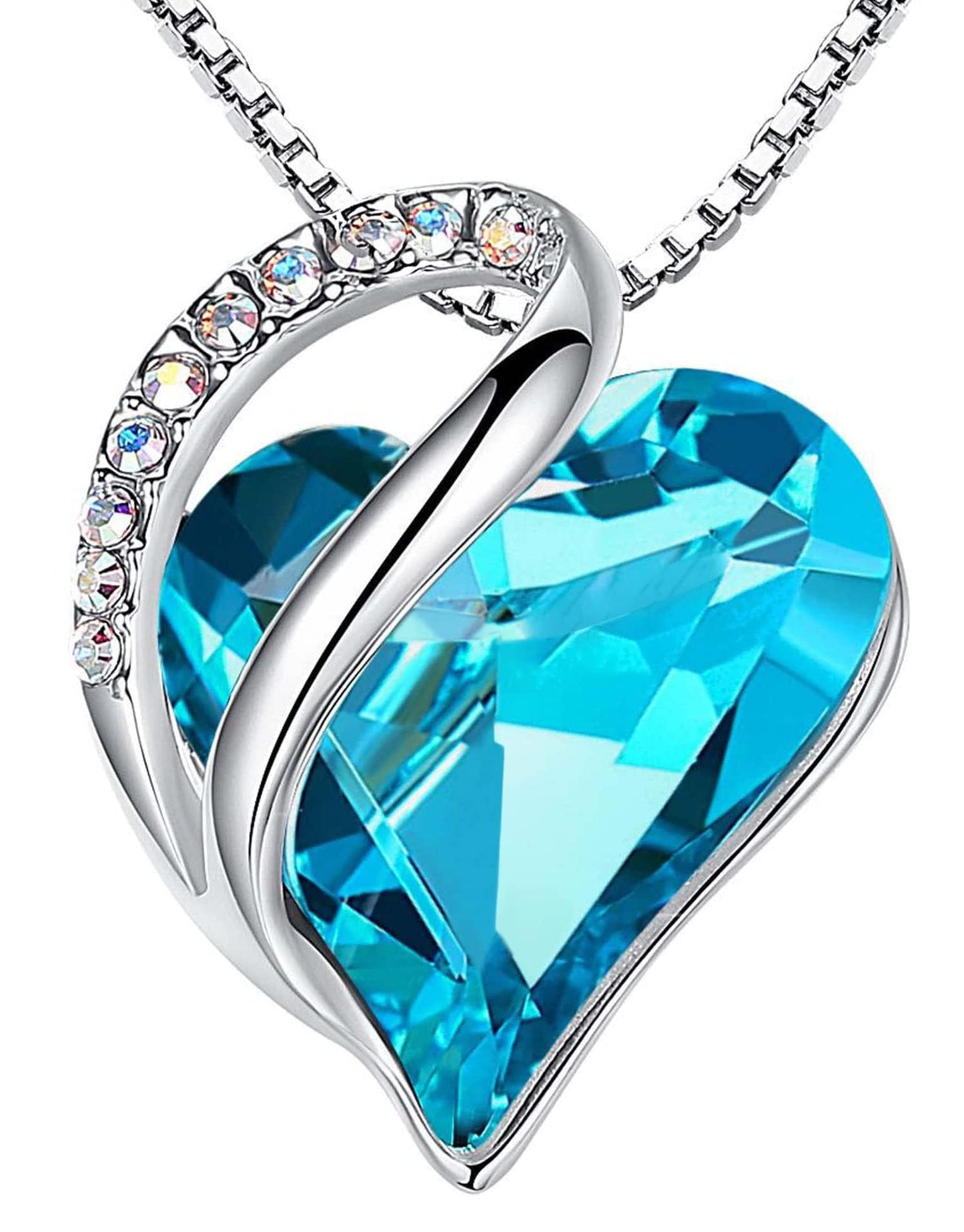 Leafael Valentine's Day Gift Necklaces for Women, Infinity Love Birthstone Heart Crystal Pendant, Birthday Anniversary Jewelry for Wife, Mom, and Her, Silver Plated, 18" + 2" Adjustable Chain