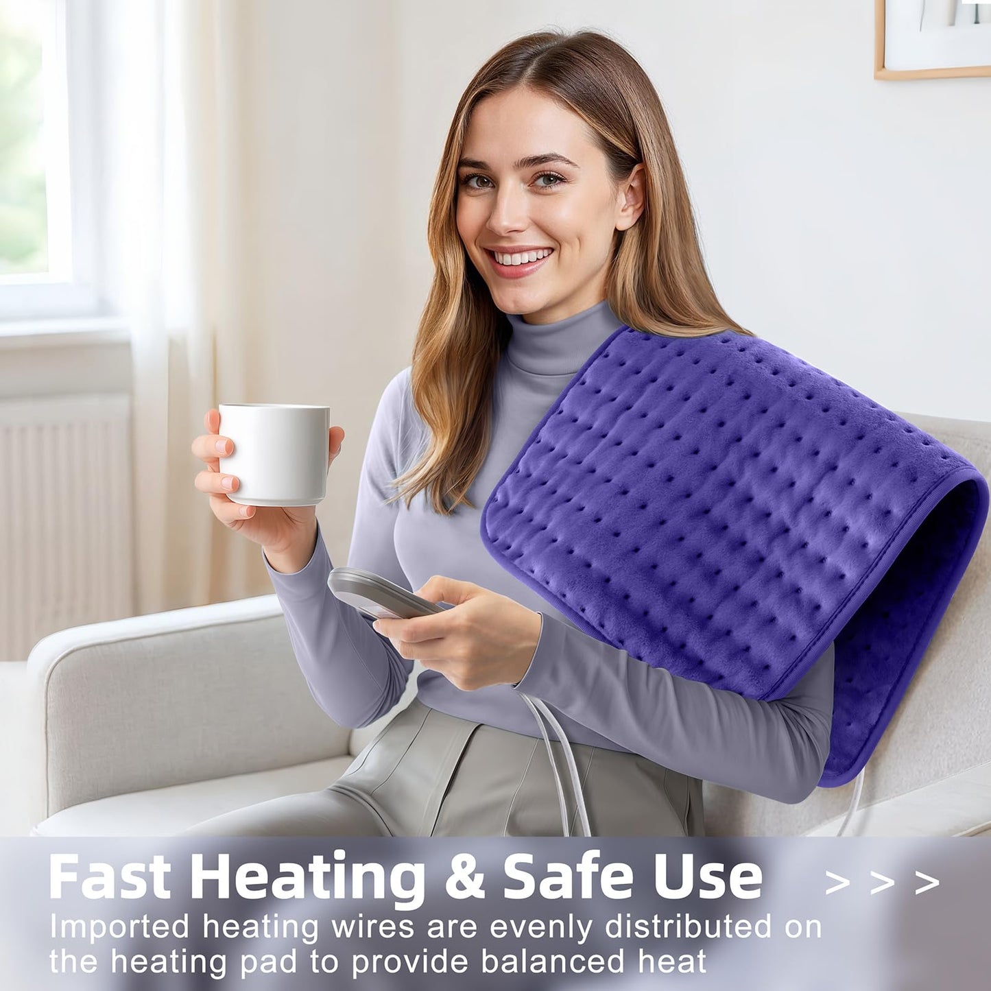 Heating pad for Back, Neck, Shoulder, Cramps and Leg Pain Relief, Heat Pads Christmas Gifts for Women, Men, Mom, Dad, Auto-Off,Machine Washable,Moist Dry Heat Options,Extra Large 12"x24"